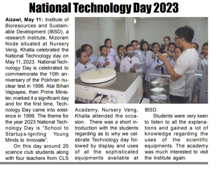 IBSD,  Mizoram node celebrated National Technology Day  on 11 May , 2023 at Mizoramphotos