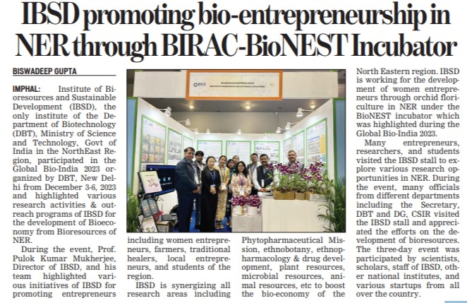 IBSD participated in Global Bio-India 2023 and highlighted various research activities and outreach programs for the development of Bioeconomy from Bioresources of Northeast.photos